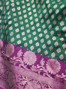 Elegant Green and pink Banarasi Silk Saree