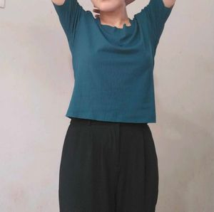 Teal Ribbed Short Sleeve Top