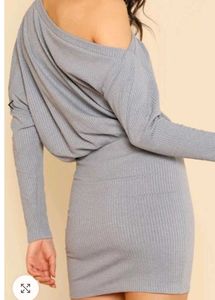 Cold Shoulder Ribbed Mini Dress