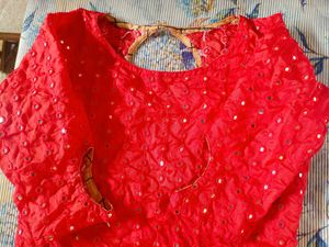 Red Embroidered Kurta
