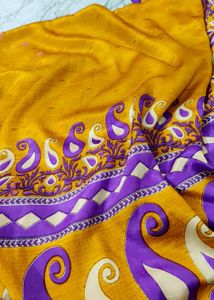Beautiful Yellow Saree with Purple Border