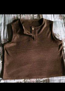 Ribbed Button-Up Sleeveless Top