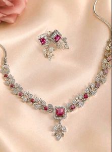 Elegant Ruby &amp; Diamond Necklace Set