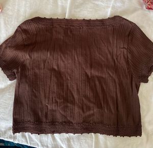 Brown Ribbed Cropped Cardigan Top