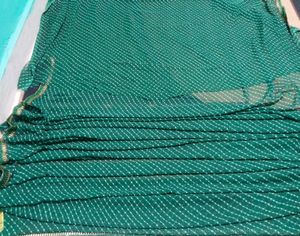 Emerald Green Saree with White Stripes