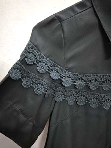 Elegant Black Lace Trimmed Blouse