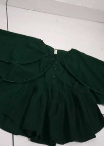 Green Flared Button-Up Top