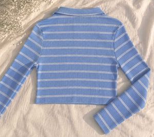 Striped Collared Crop Top