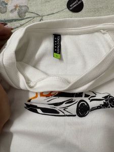 White Cropped T-Shirt with Car Graphic