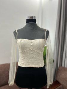 Sheer Sleeve Lace Corset Top