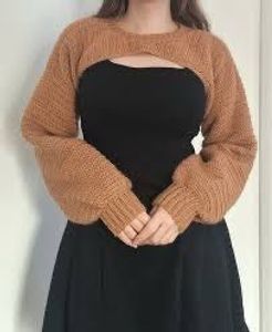Brown Cutout Long Sleeve Bolero