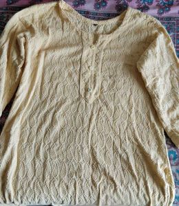 Yellow Embroidered Chikankari Kurti