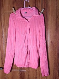 Free delivery-Pink Textured Button-Up Shirt