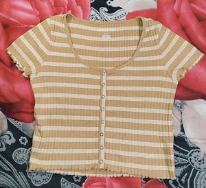 Striped Button-Up Cropped Top