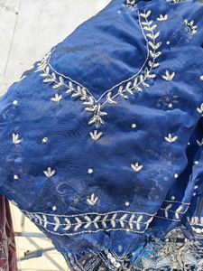 Blue Embellished Lehenga with cut dana and