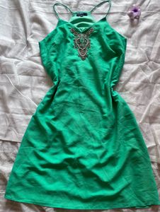 Emerald Green Embellished Mini Dress