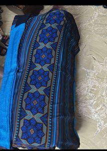 Elegant Blue Patterned Saree with blouse peice