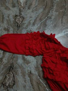 Red Ruffled Sleeve top