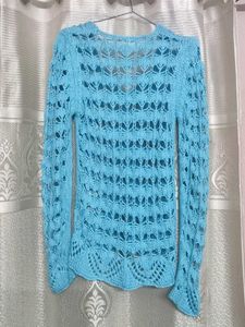 Blue Knit V-Neck Sweater
