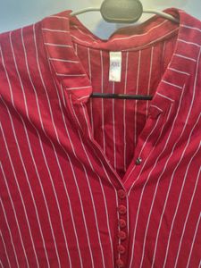 Red Striped Button-Up Tunic Top