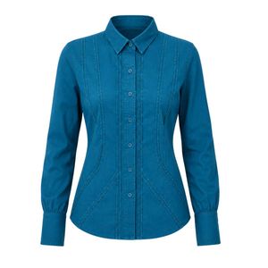 Teal Button-Up Shirt with Stitching Detail