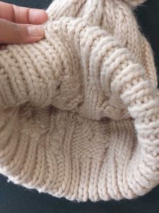 Cream Cable Knit Beanie with Pom
