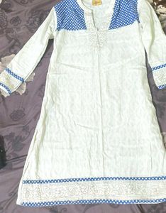 White & Blue Embroidered Kurta