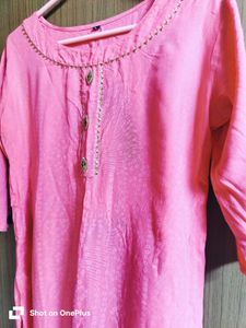 Bright Pink Kurta with gota patti Embellished Neck
