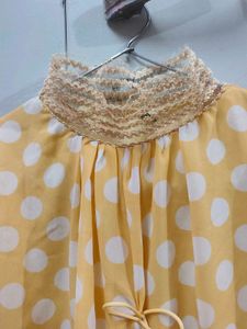 Yellow Polka Dot Kurta with Tiered Sleeves