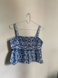 Blue Geometric Print Peplum Top