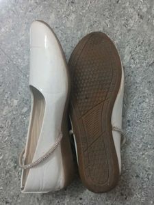 White Ballet Flats with Diamante Strap