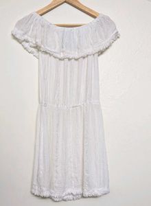 White Off-Shoulder Fringe Dress
