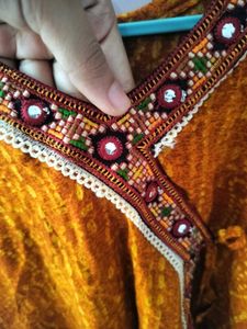 Stylish Angrakha kurti with kutchi work