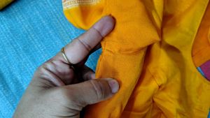 pure khaddi chiffon yellow lahariya banarasi Saree