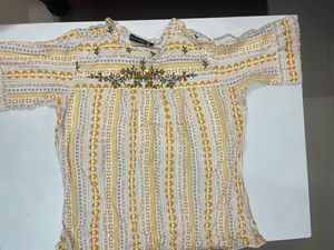 Stylish Yellow Striped Embroidered Top
