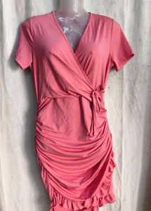 3929. Chic Pink Ruched Wrap Dress