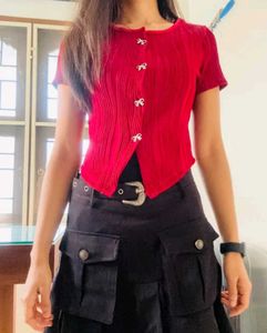 Elegant Red Textured Top