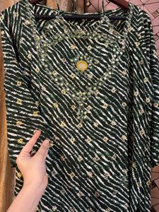 Halter neck Green Kurta Set with Dupatta