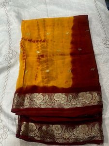 Vibrant Yellow & Maroon Saree