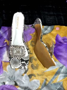 Stylish Snake Print Mules with Rhinestones