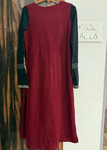 W Black &amp; Maroon Embroidered winter Kurta