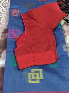 Blue &amp; Red Saree with Blouse Piece