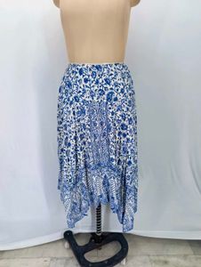 Bohemian Blue Floral Print Skirt