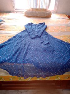 Elegant Blue Floral Wrap Dress