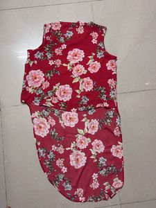 Red Floral Sleeveless Tunic Top