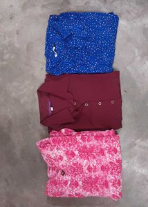 less used Bundle of 3 Kurtas - Blue, Maroon & Pink