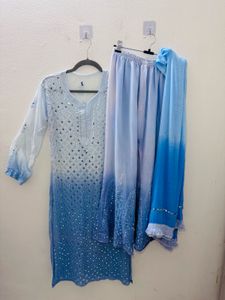 Viral Blue Chickenkari Kurta Set