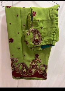 Lime Green Embroidered Saree