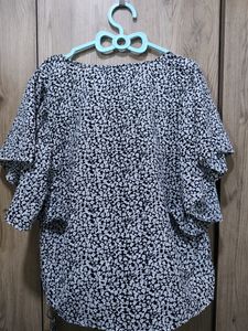 Black And White Butterfly Sleeve Top