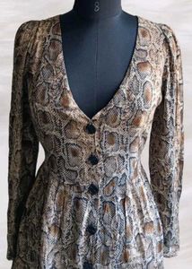 Snakeskin Print Button-Down Dress